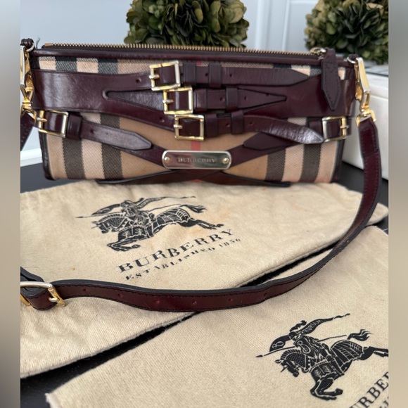 Burberry Handbags - BURBERRY 
House Check Bridle Calfskin Mini Parmoor Clutch Bag Dark Burgandy